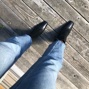 Square Toe black leather booties